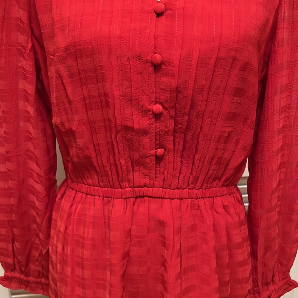 Loft Plaid Pintucked Tiered Flare Dress in Red, Size Medium - Picture 5 of 16